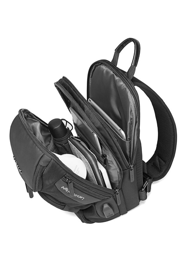 RAHALA 7086 Rahala Crossbody Bag Model 7086 - Men's Anti-Theft Shoulder Bag with USB Port and External Charging, Modern Water-Resistant Design for Travel and Work - Black - Image 3